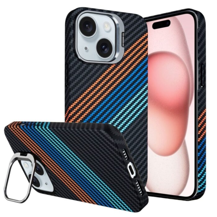 iPhone 15 Plus Karbon Magsafe Stantlı Lüx Kılıf Siyah