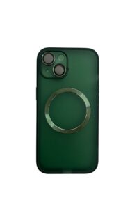 İPhone 15 Koyu Yeşil Metal Krom Mercekli Kılıf