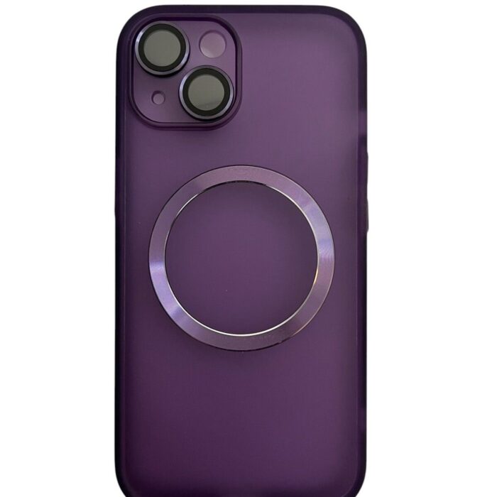 İPhone 15 Mor Metal Krom Mercekli Kılıf