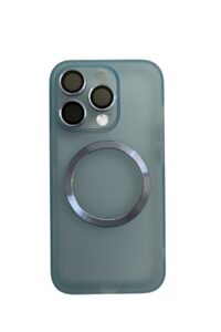 İPhone 15 Pro Mavi Metal Krom Mercekli Kılıf