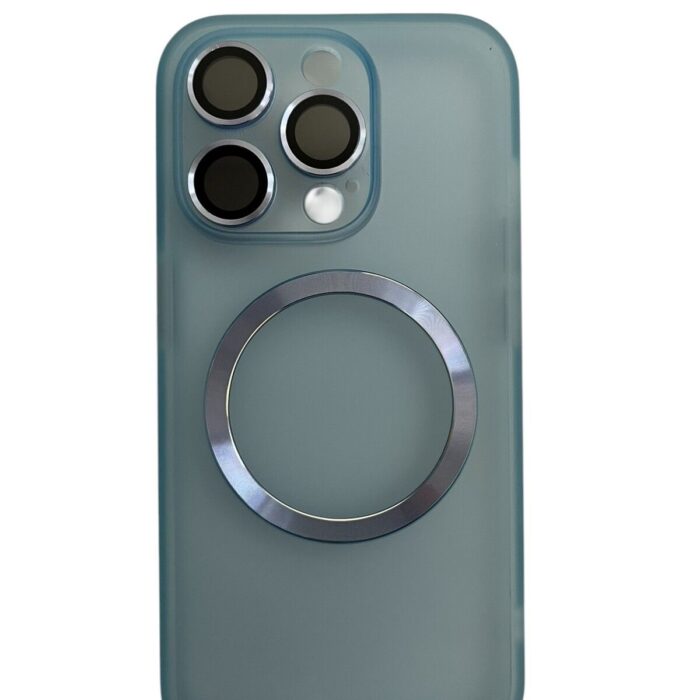 İPhone 15 Pro Mavi Metal Krom Mercekli Kılıf