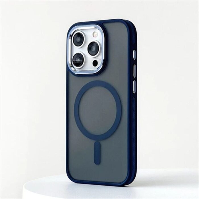 Lüx Magsafe Mat Kamera Yükseltili Kılıf iPhone 15 Pro Max Mavi