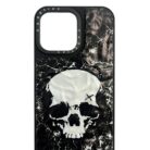 İPhone 14 Pro Siyah Kuru Kafa Baskılı Kabartmalı Kılıf