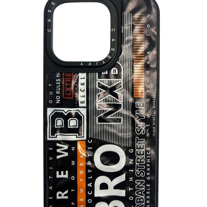 İPhone 14 Pro Siyah Urban Street Style Baskılı Kabartmalı Kılıf