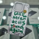 iPhone 15 Pro Baskılı Kabartmalı Gümüş Sert Kapak