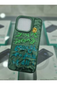 iPhone 15 Pro Baskılı Kabartmalı Koyu Yeşil Sert Kapak