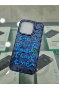 iPhone 15 Pro Baskılı Kabartmalı Lacivert Sert Kapak