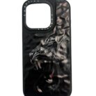 İPhone 15 Pro Max Siyah Panter Baskılı Kabartmalı Kılıf