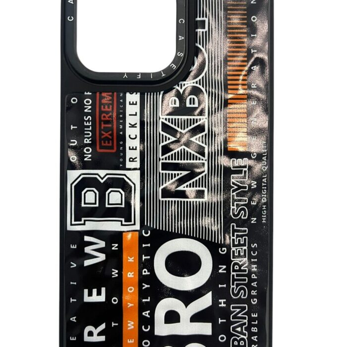 İPhone 15 Pro Max Siyah Urban Street Style Baskılı Kabartmalı Kılıf