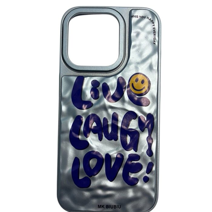 İPhone 15 Pro Metalik Açık Mavi Sert Kapak Baskılı Kabartmalı Kılıf