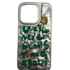 İPhone 15 Pro Metalik Gümüş Sert Kapak Baskılı Kabartmalı Kılıf