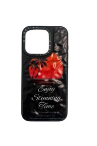 İPhone 15 Pro Siyah Enjoy Stunning Time Baskılı Kabartmalı Kılıf