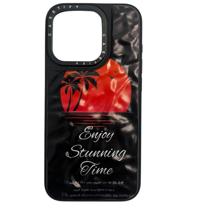 İPhone 15 Pro Siyah Enjoy Stunning Time Baskılı Kabartmalı Kılıf