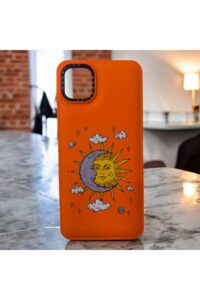 Samsung Galaxy A04 Turuncu Güneş/Ay İçi Kadife Baskılı Kılıf