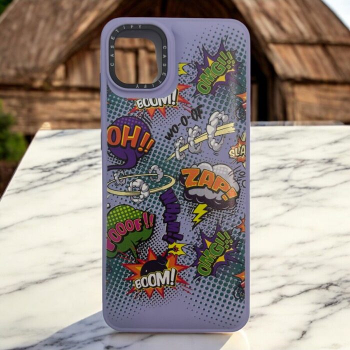 Samsung Galaxy A04E Lila Çizgi Roman Temalı İçi Kadife Baskılı Kılıf