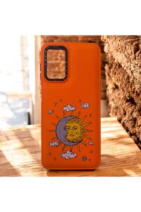 Samsung Galaxy A04S Turuncu Güneş/Ay İçi Kadife Baskılı Kılıf