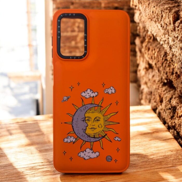 Samsung Galaxy A04S Turuncu Güneş/Ay İçi Kadife Baskılı Kılıf