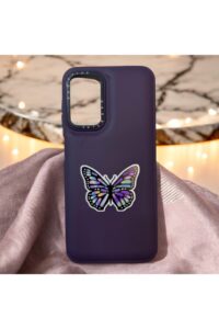 Samsung Galaxy A14 Mor Kelebek İçi Kadife Baskılı Kılıf