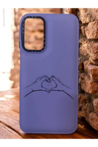 Samsung Galaxy A24 Lila Kalp Yapan El İçi Kadife Baskılı Kılıf