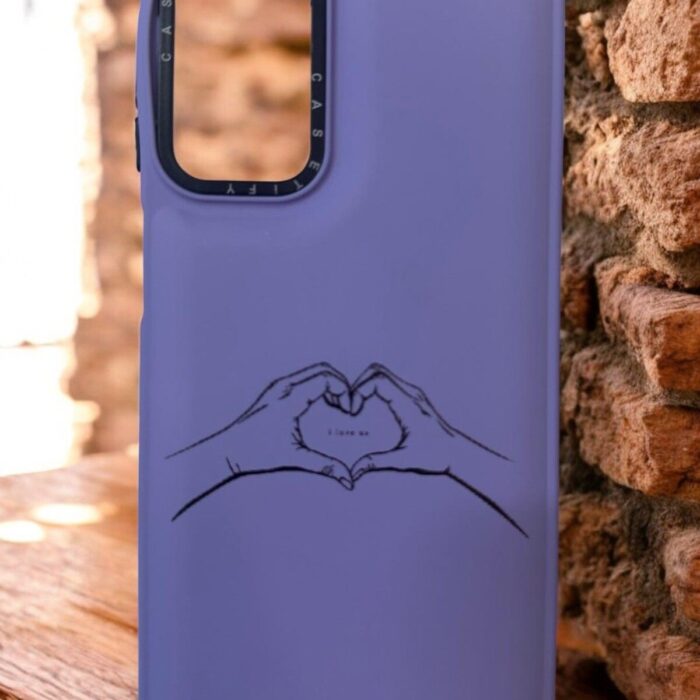 Samsung Galaxy A24 Lila Kalp Yapan El İçi Kadife Baskılı Kılıf