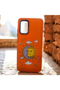 Samsung Galaxy A32G Turuncu Güneş/Ay İçi Kadife Baskılı Kılıf