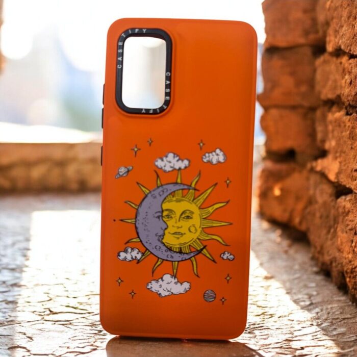 Samsung Galaxy A32G Turuncu Güneş/Ay İçi Kadife Baskılı Kılıf