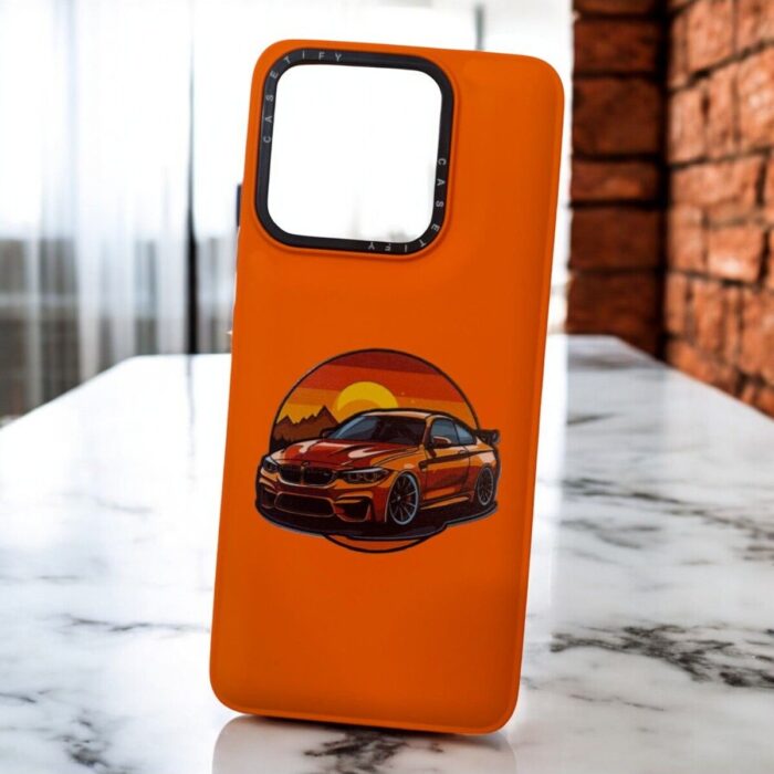 Xiaomi Redmi 12C Turuncu Araba Dağ İçi Kadife Baskılı Kılıf