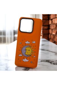 Xiaomi Redmi 12C Turuncu Güneş/Ay İçi Kadife Baskılı Kılıf