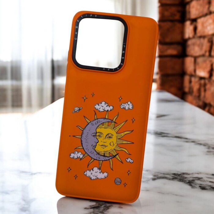 Xiaomi Redmi 12C Turuncu Güneş/Ay İçi Kadife Baskılı Kılıf