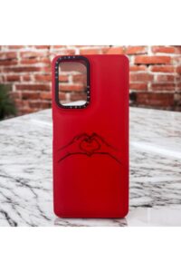 Xiaomi Redmi Note 10 Pro Kırmızı Kalp Yapan El İçi Kadife Baskılı Kılıf