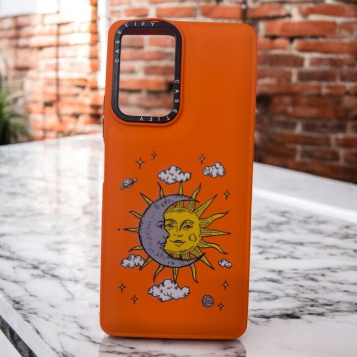 Xiaomi Redmi Note 10 Pro Turuncu Güneş/Ay İçi Kadife Baskılı Kılıf